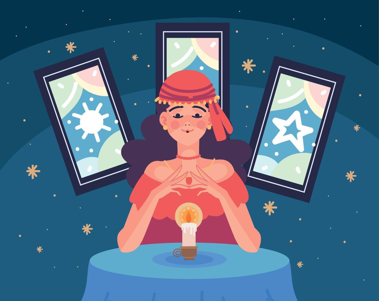 fortune teller with tarot cards vector