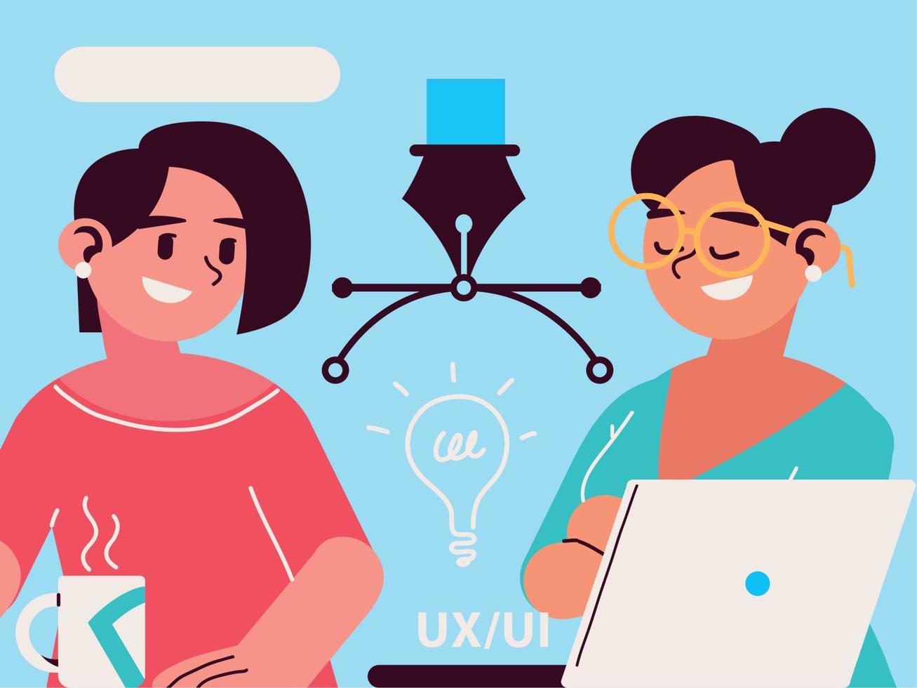 equipo trabajando en diseño y desarrollo vector