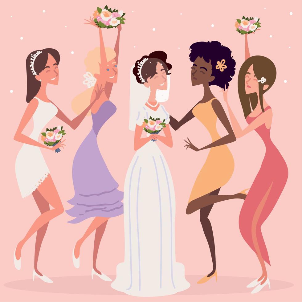 bride and bridesmaids vector