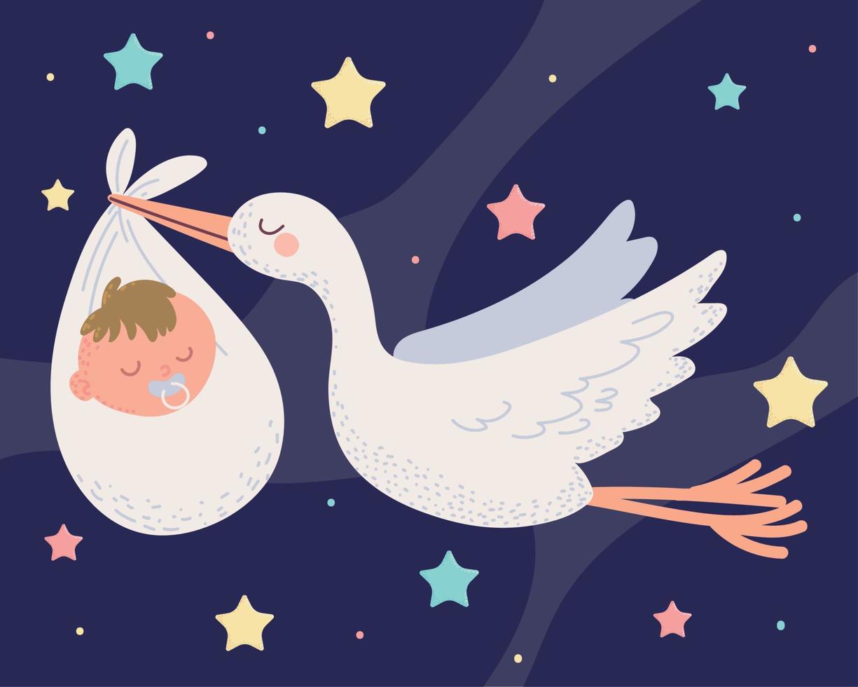 cute stork and baby vector