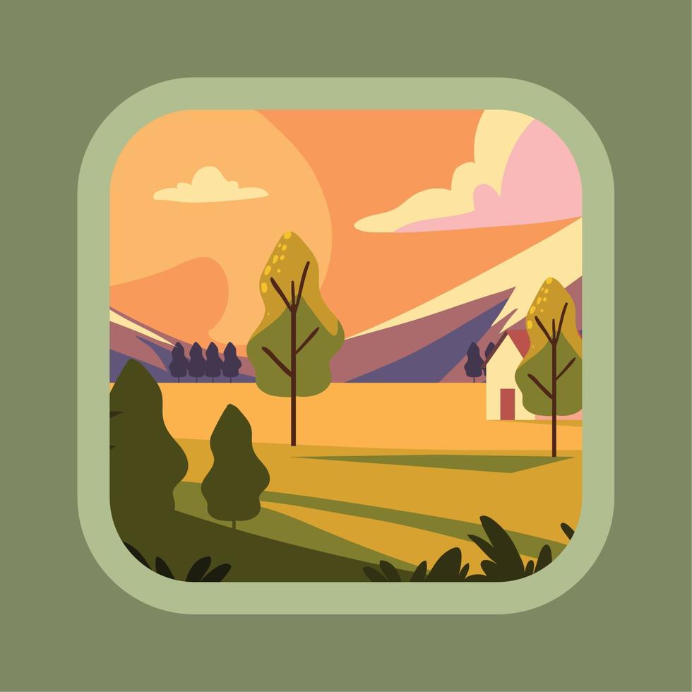 rural label, sunset scene vector