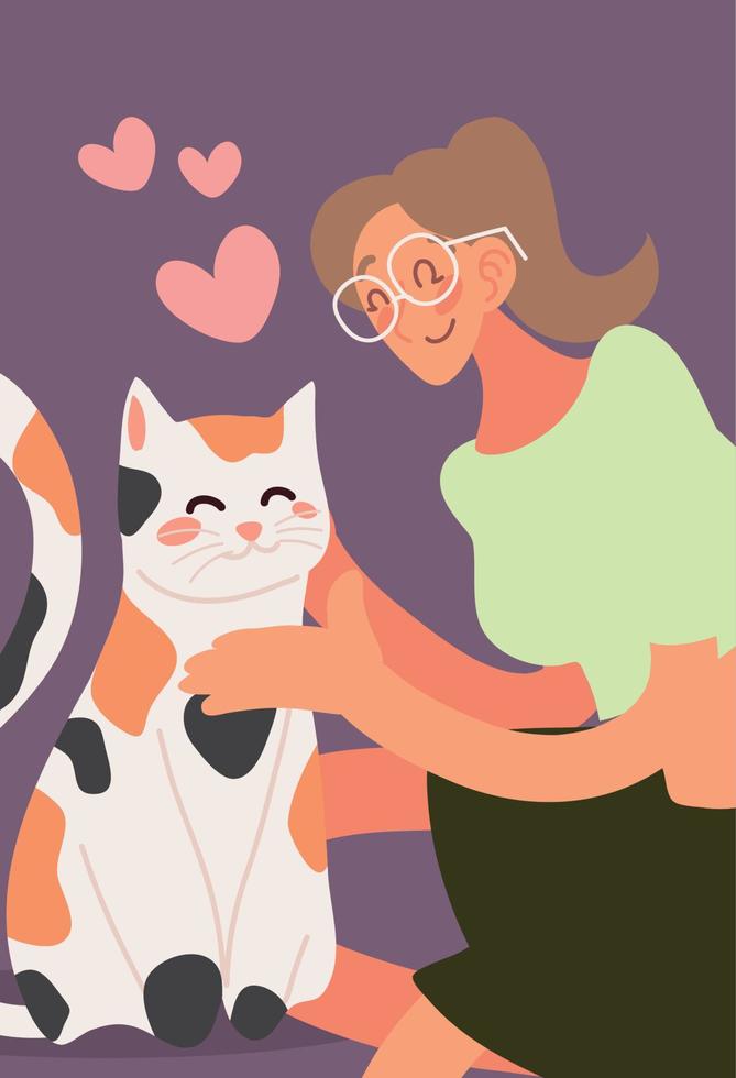 woman caring her cat vector