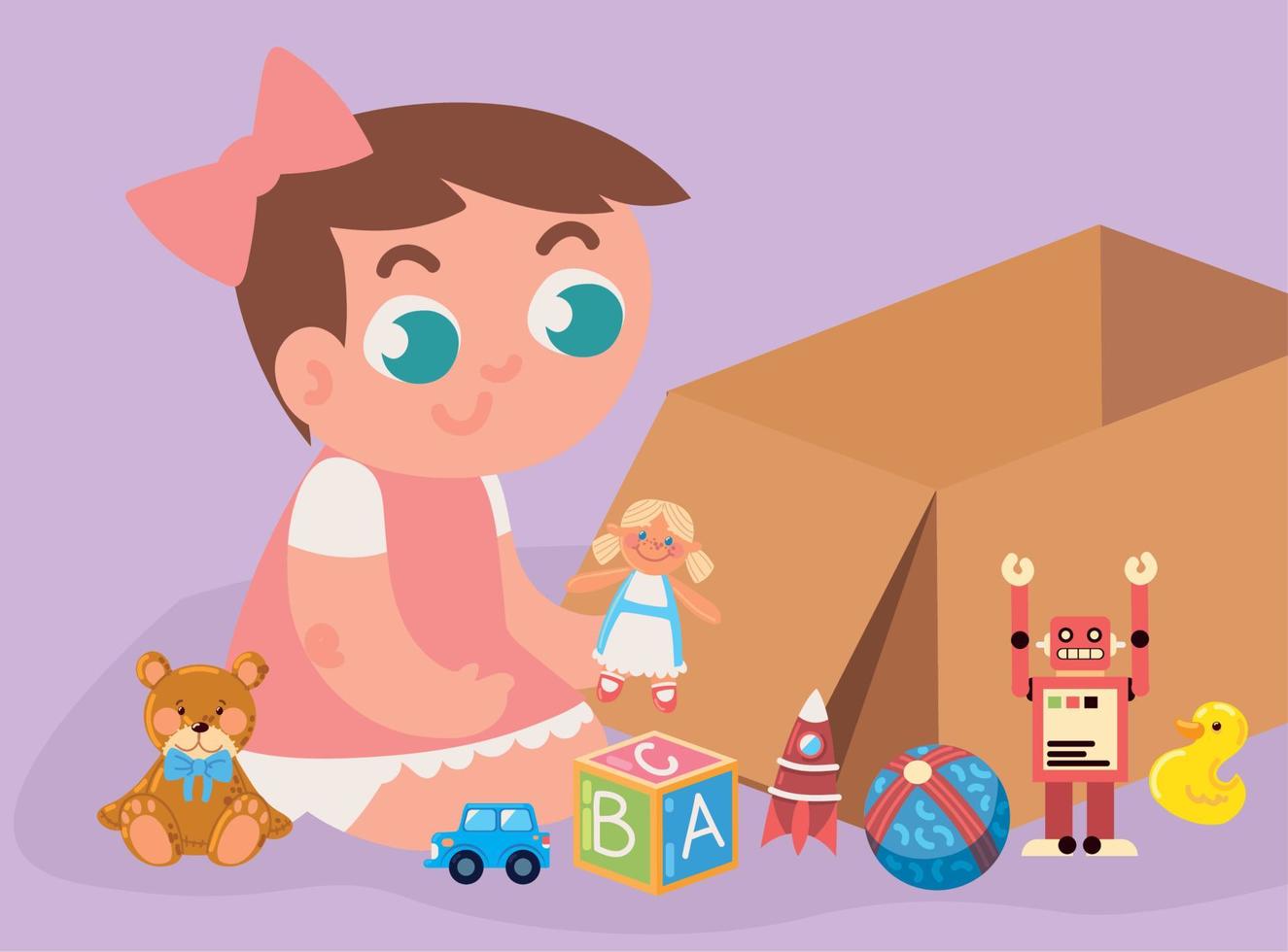 cute girl with various toys 11143836 Vector Art at Vecteezy