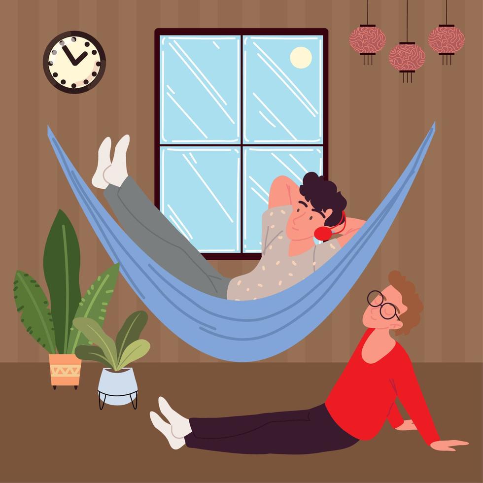 men at home relaxing vector