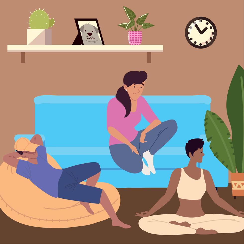 relaxed people at home vector