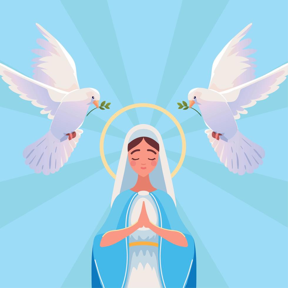 asunción virgen maría y palomas vector