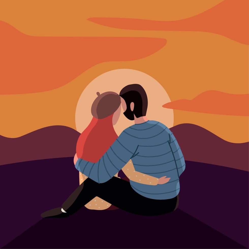 couple watching the sunset vector