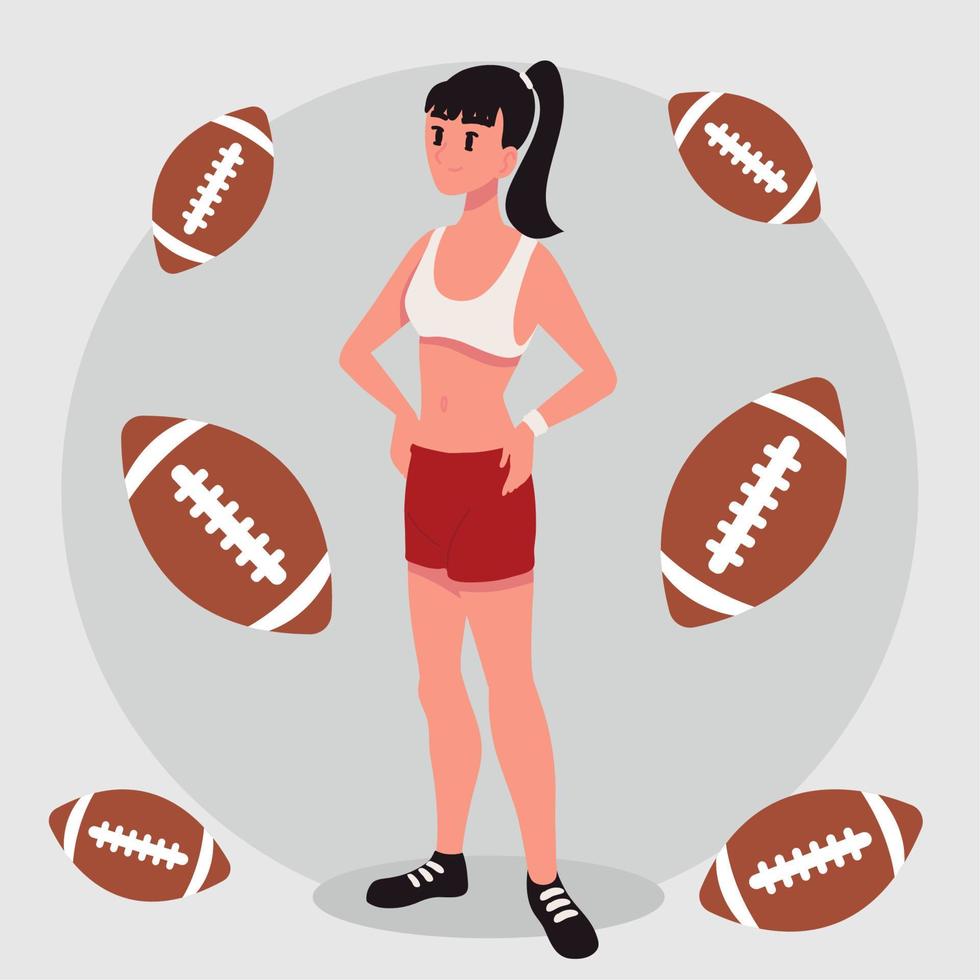 female with american football balls vector