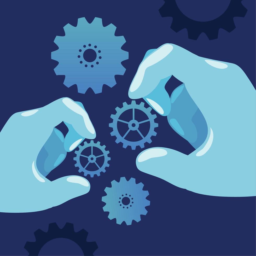 hands working with gears vector