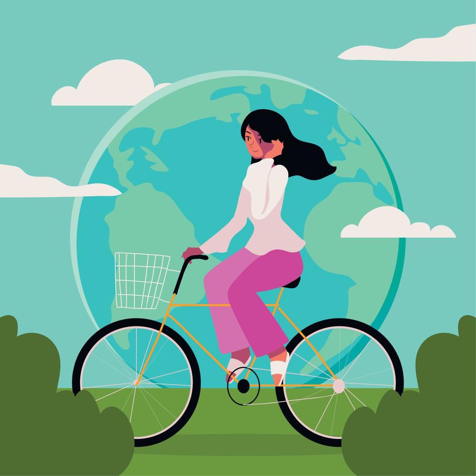 día mundial sin automóviles, niña en bicicleta vector