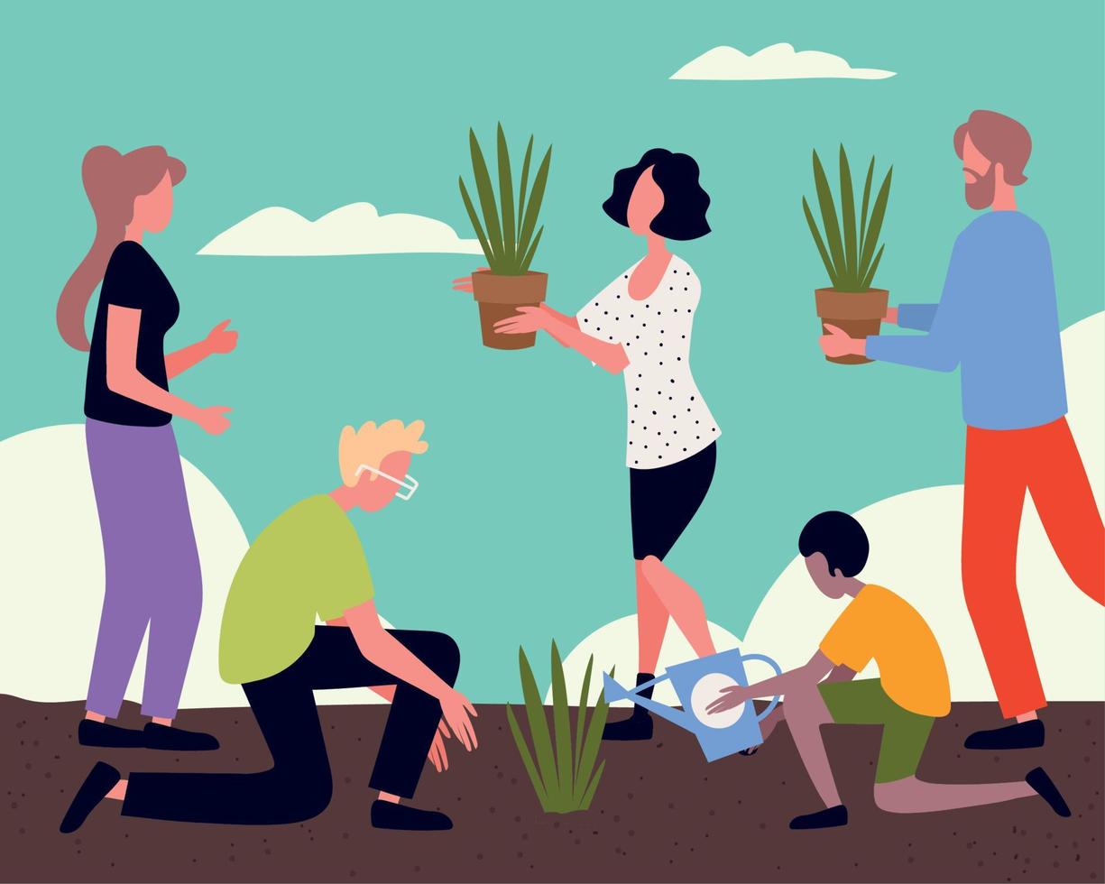 volunteers plant trees vector