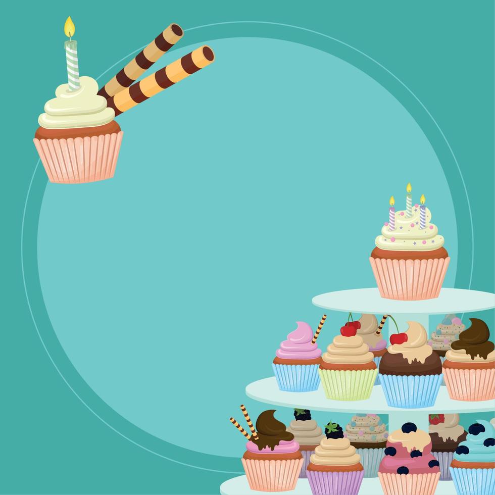 birthday cupcakes and candle vector