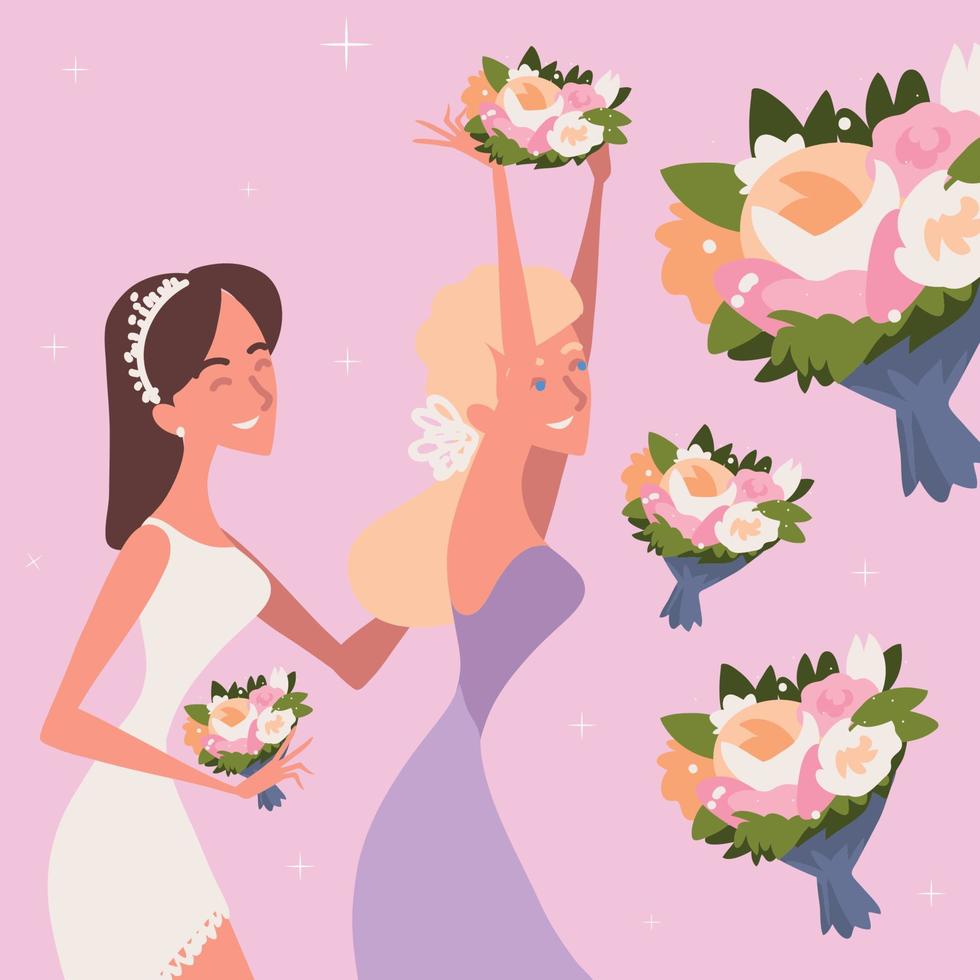 bride throw bouquet vector