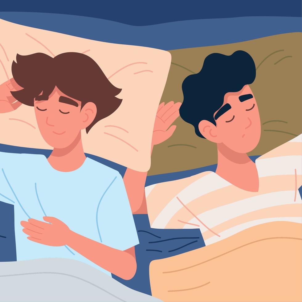 sleeping men on bed vector