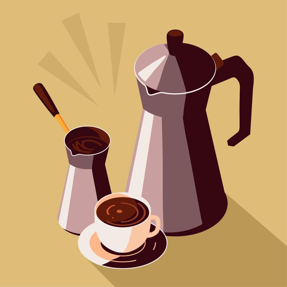 coffee kettles and cup vector