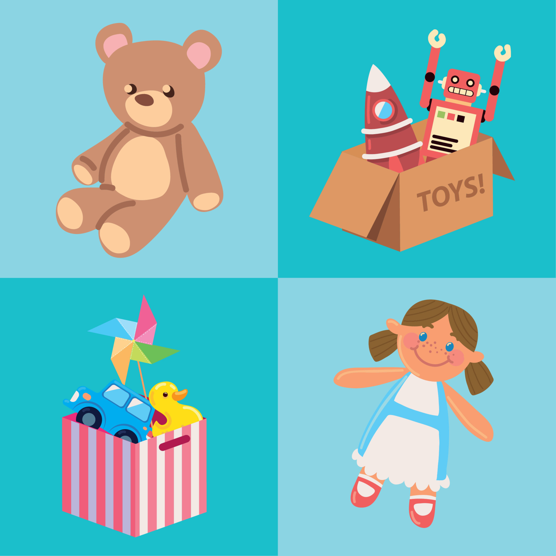set of toys box 11143977 Vector Art at Vecteezy