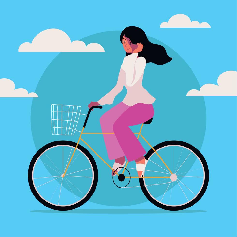 young woman riding a bicycle vector