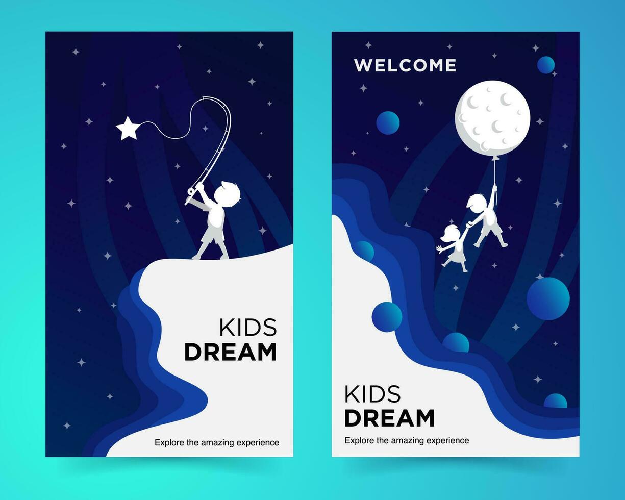 Kids banner illustration. Welcome banner. Child dream banner. Reach Dream vector