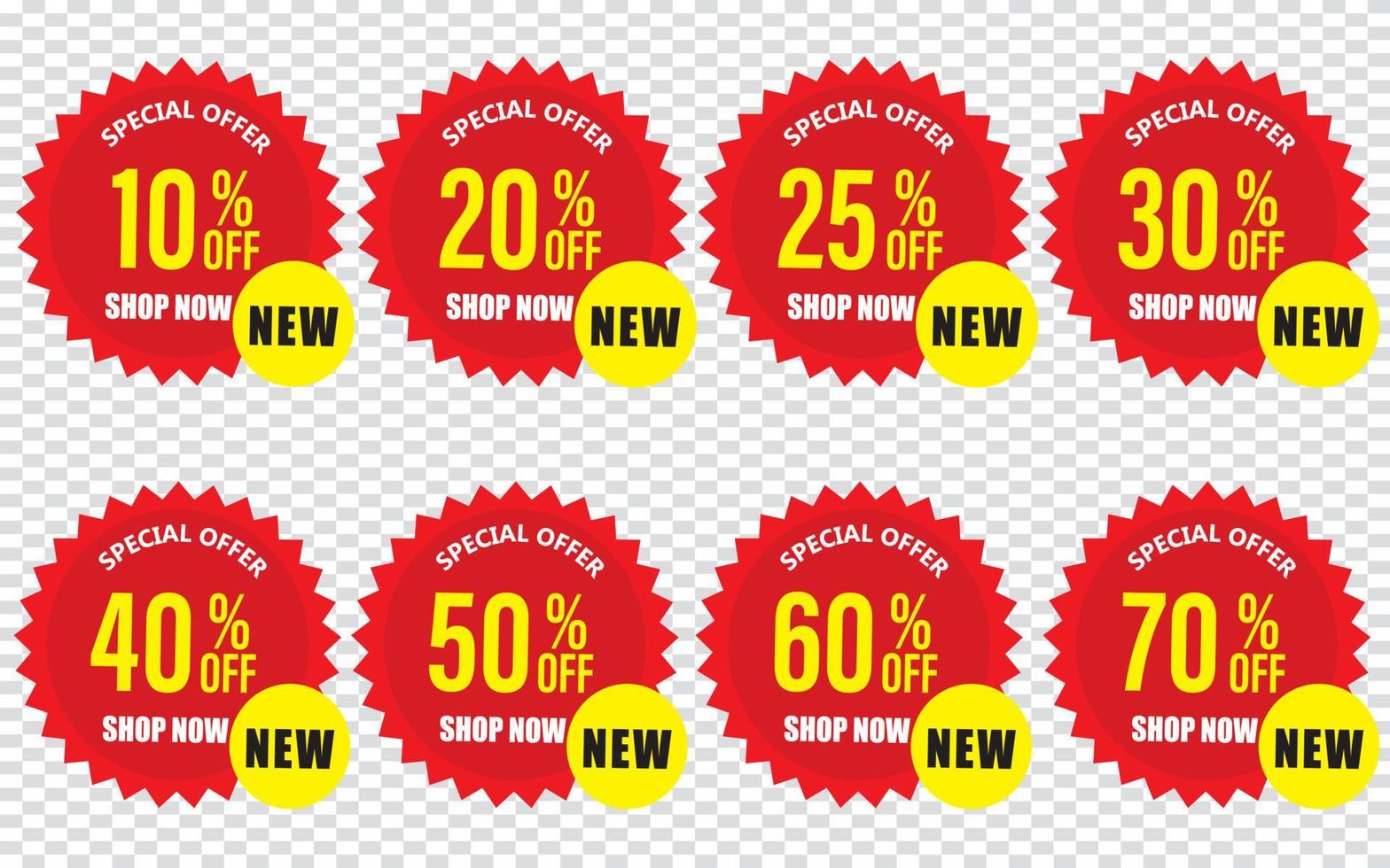 Sale tags set vector badges template with percent sale label symbols