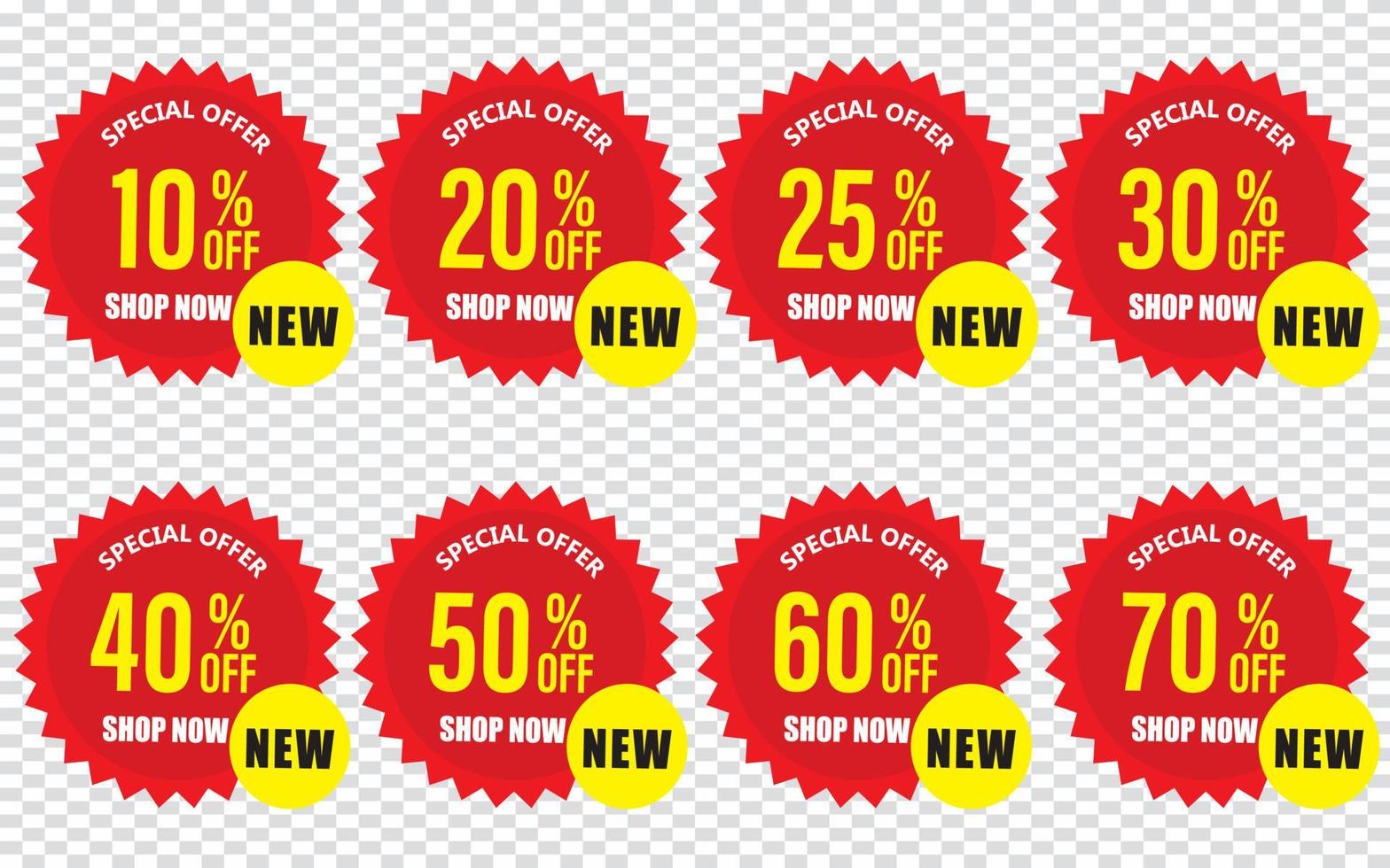 Sale tags set vector badges template with percent sale label symbols