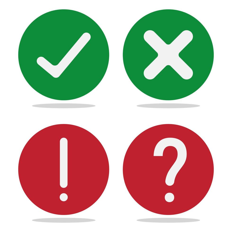 checkmark, cross, exclamation mark and question mark icon. Vector illustration.