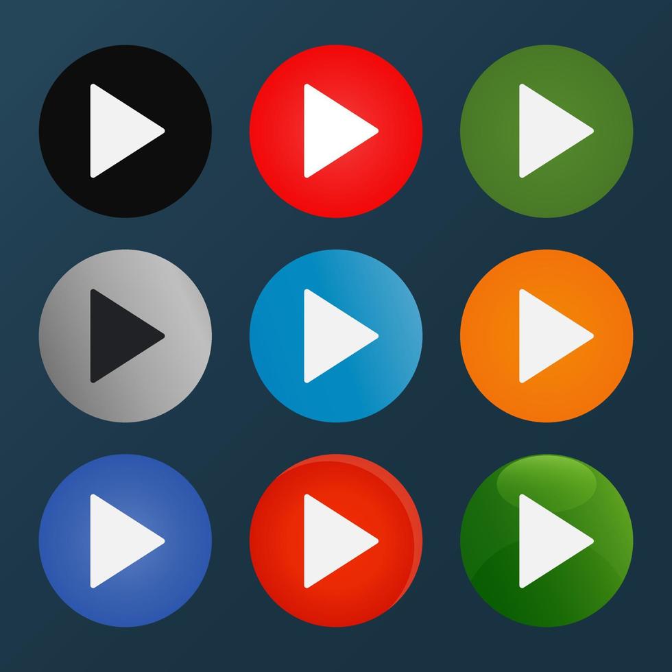 Play button icons set for graphic design. Vector illustration. Easy editable stroke. EPS 10.