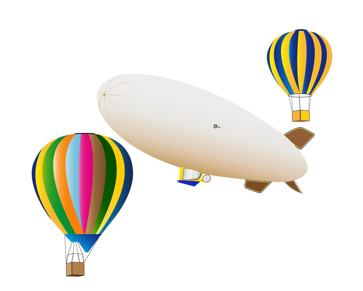 globos y dirigible sobre un fondo blanco vector