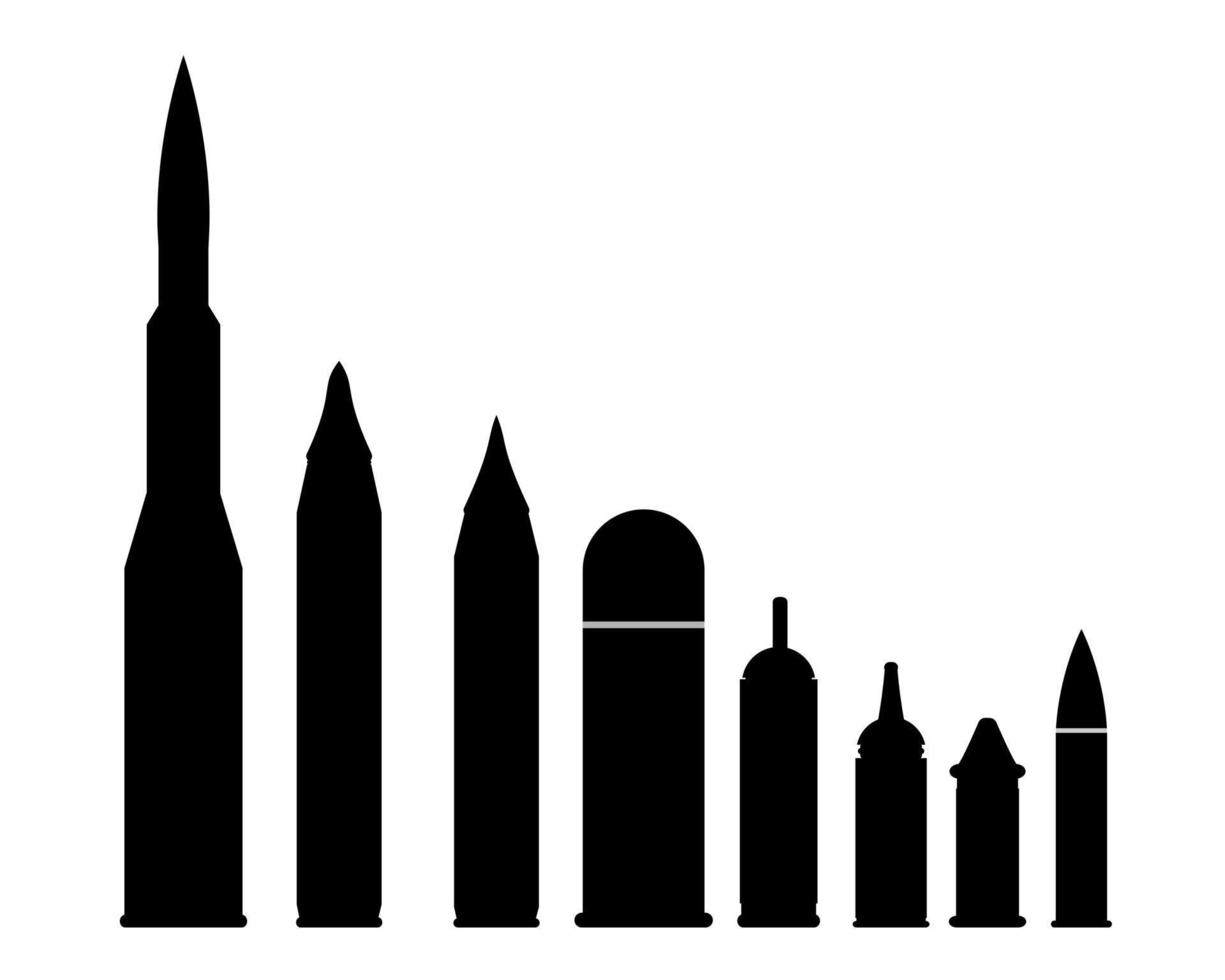 cartuchos de varios calibres aislado sobre fondo blanco. vector