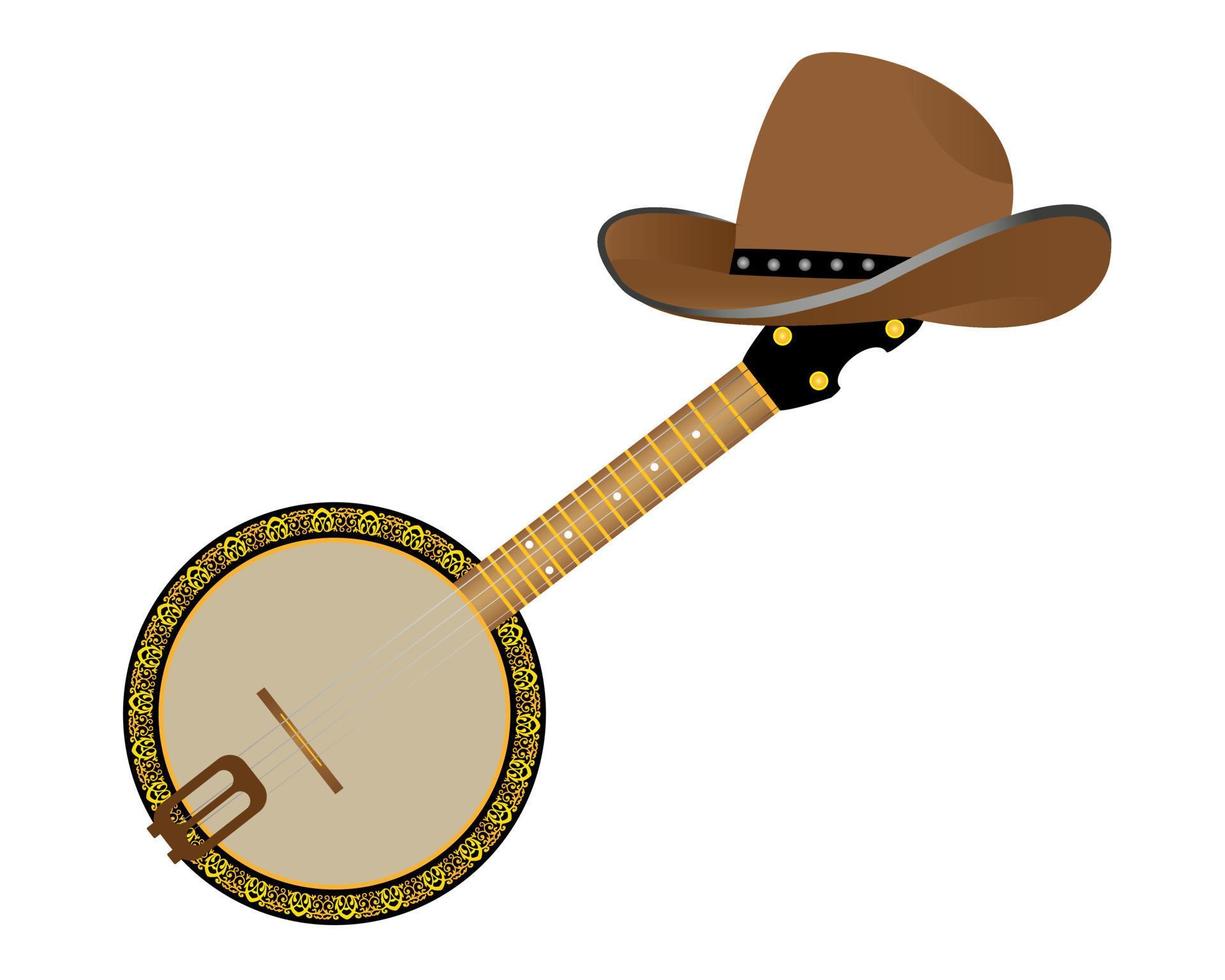 banjo y un sombrero de vaquero en un fondo blanco vector