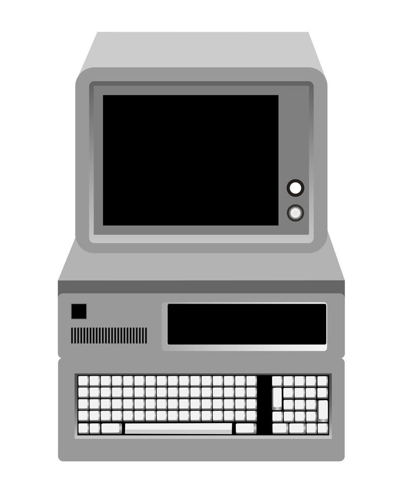 old computer with a keyboard and monitor on a white background vector