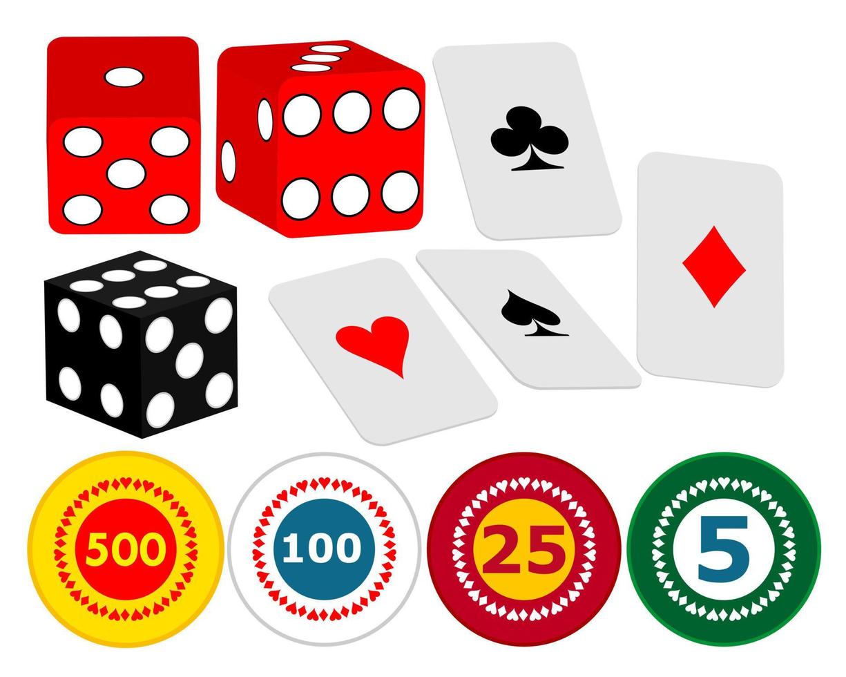 playing dice, cards and chips on a white background vector