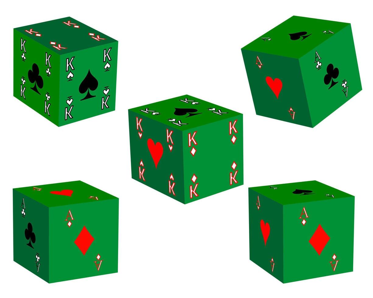 five green cube with playing cards on a white background vector