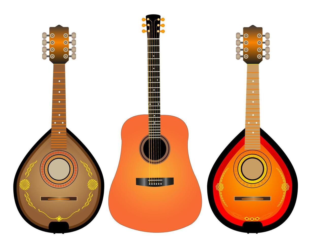 stringed instruments guitar and two mandalina on white background vector