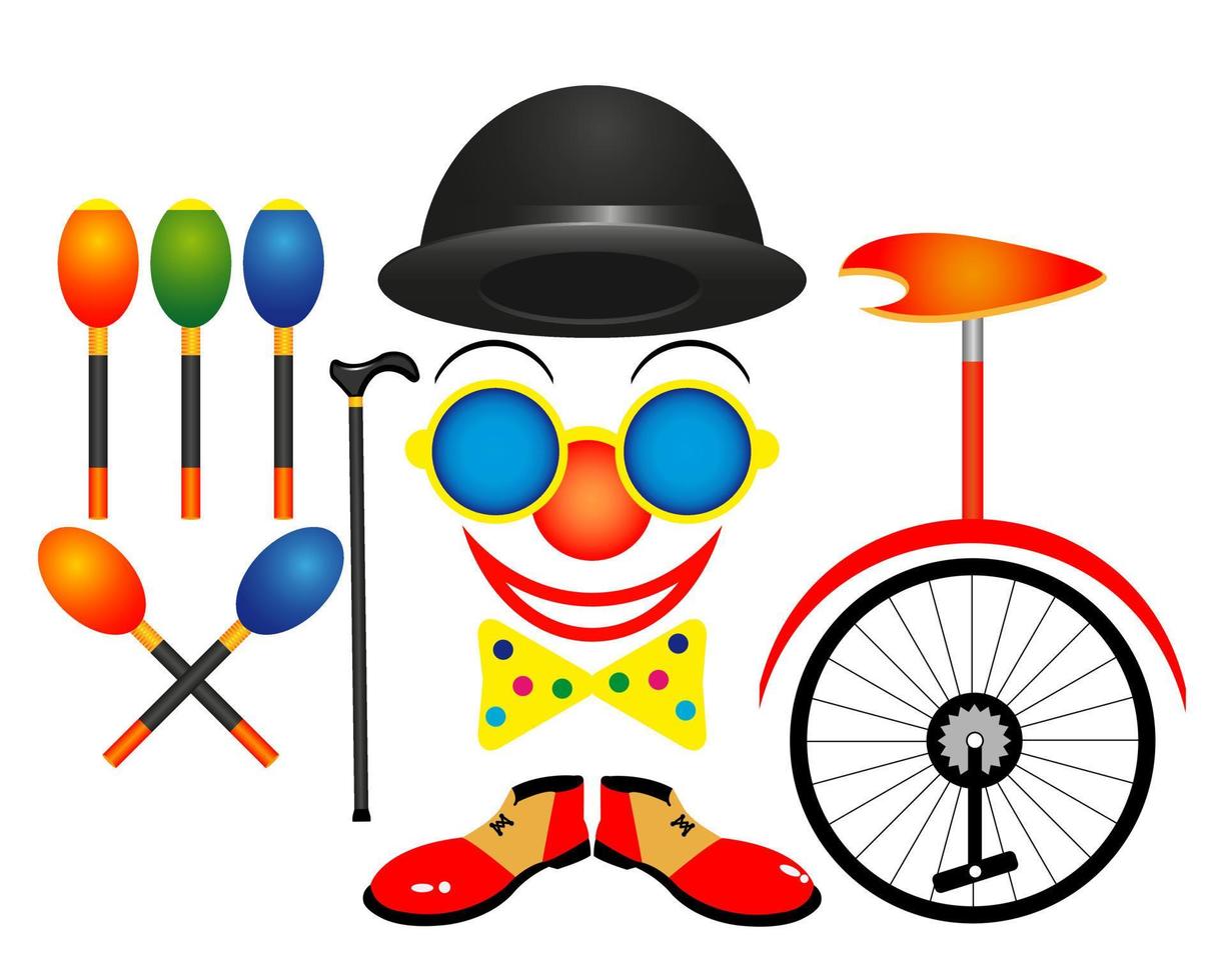 items circus boots hat stick on white background vector