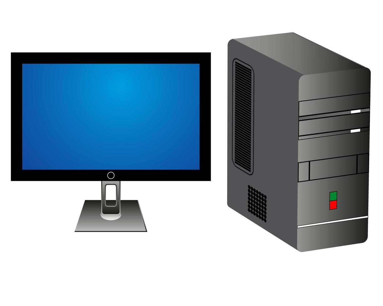 monitor y torre de computadora sobre fondo blanco vector