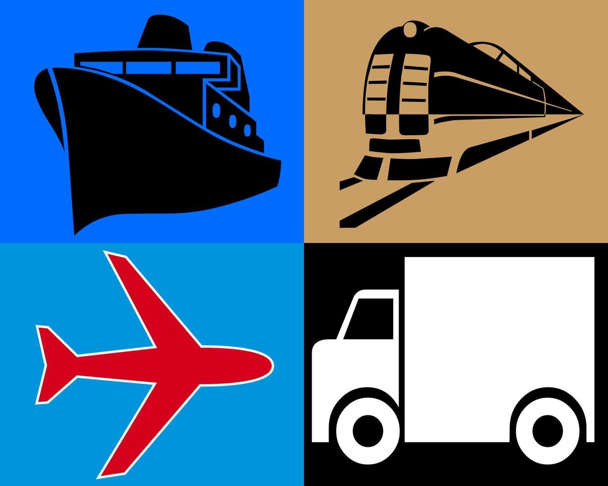 Ground transportation by sea and air different backgrounds vector