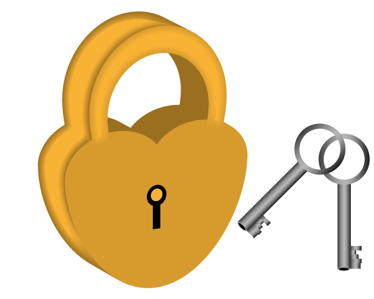 yellow padlock with two keys on a white background vector