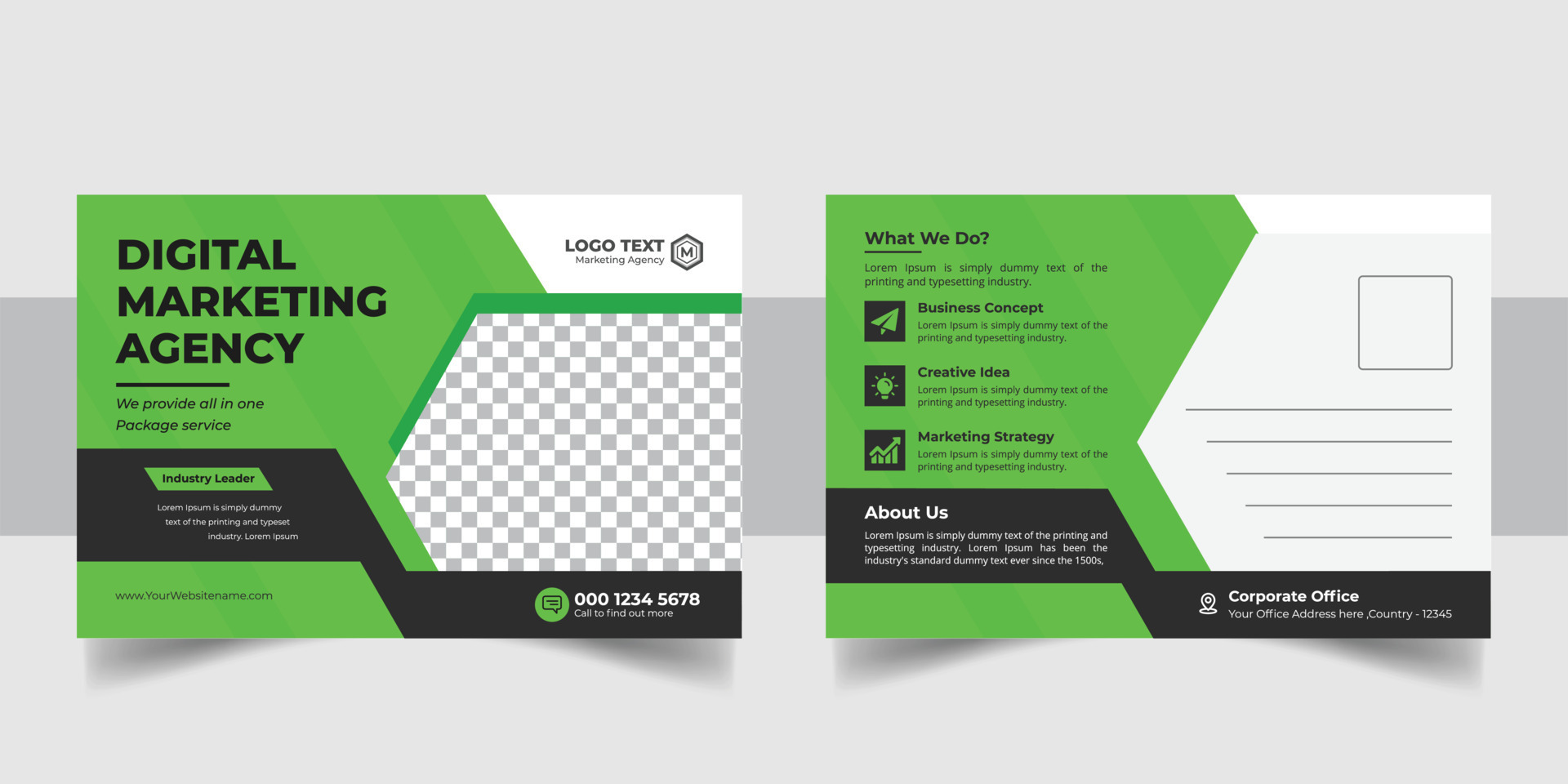 Corporate business postcard template design set with blue, yellow, red and green color. digital