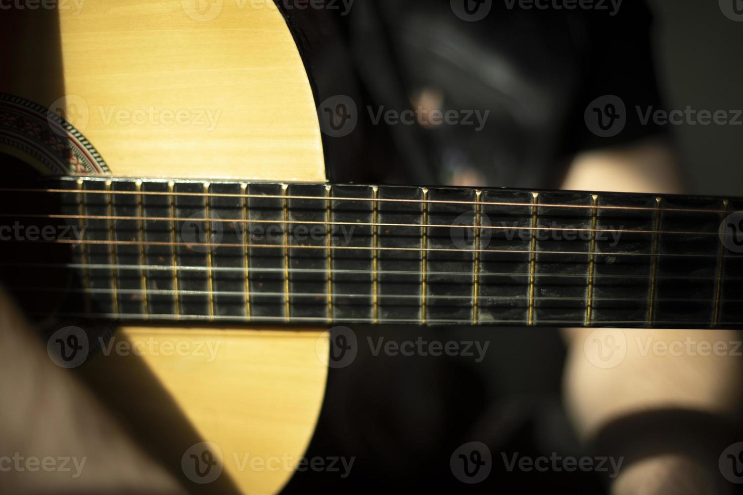 Guitar with wide neck. Acoustic guitar neck. photo