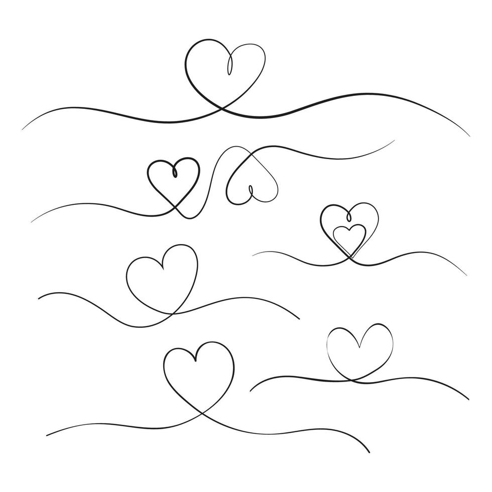 Lined heart one line illustration set vector art