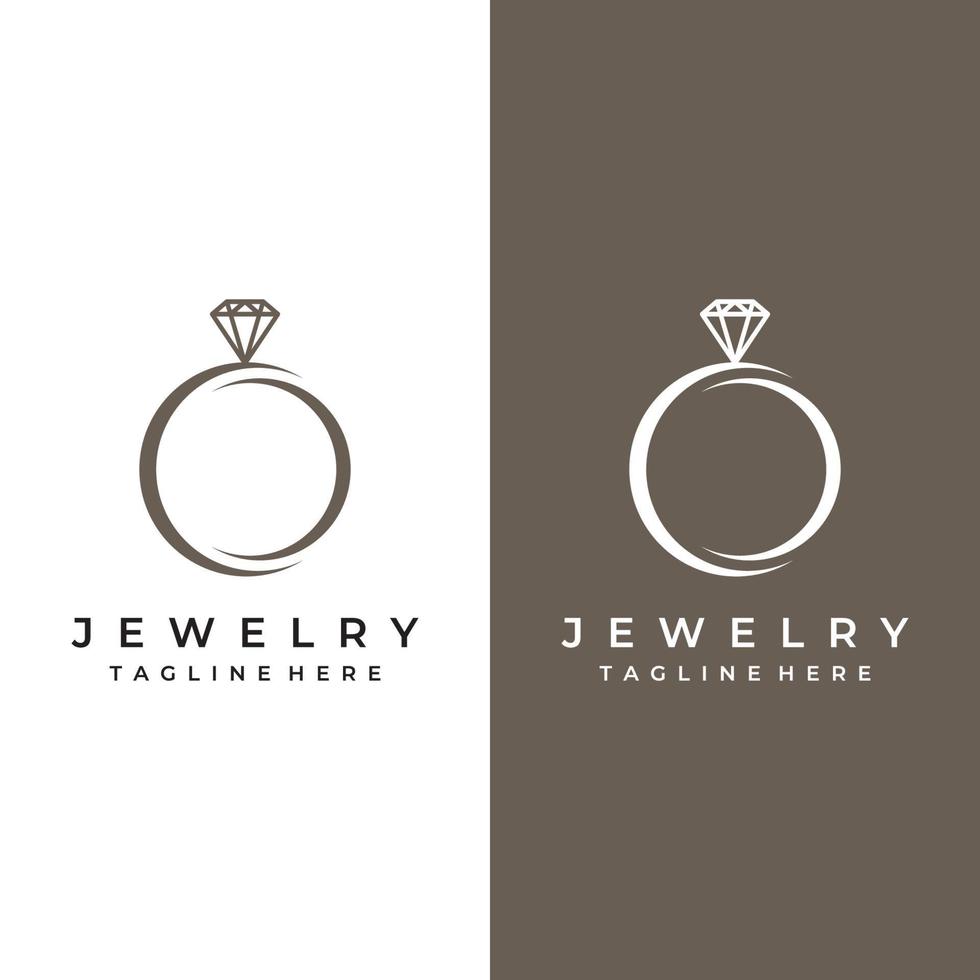 diseño de plantilla de logotipo abstracto de anillo de joyería con diamantes o gemas de lujo.aislado en fondo blanco y negro.el logotipo puede ser para marcas y signos de joyería. vector