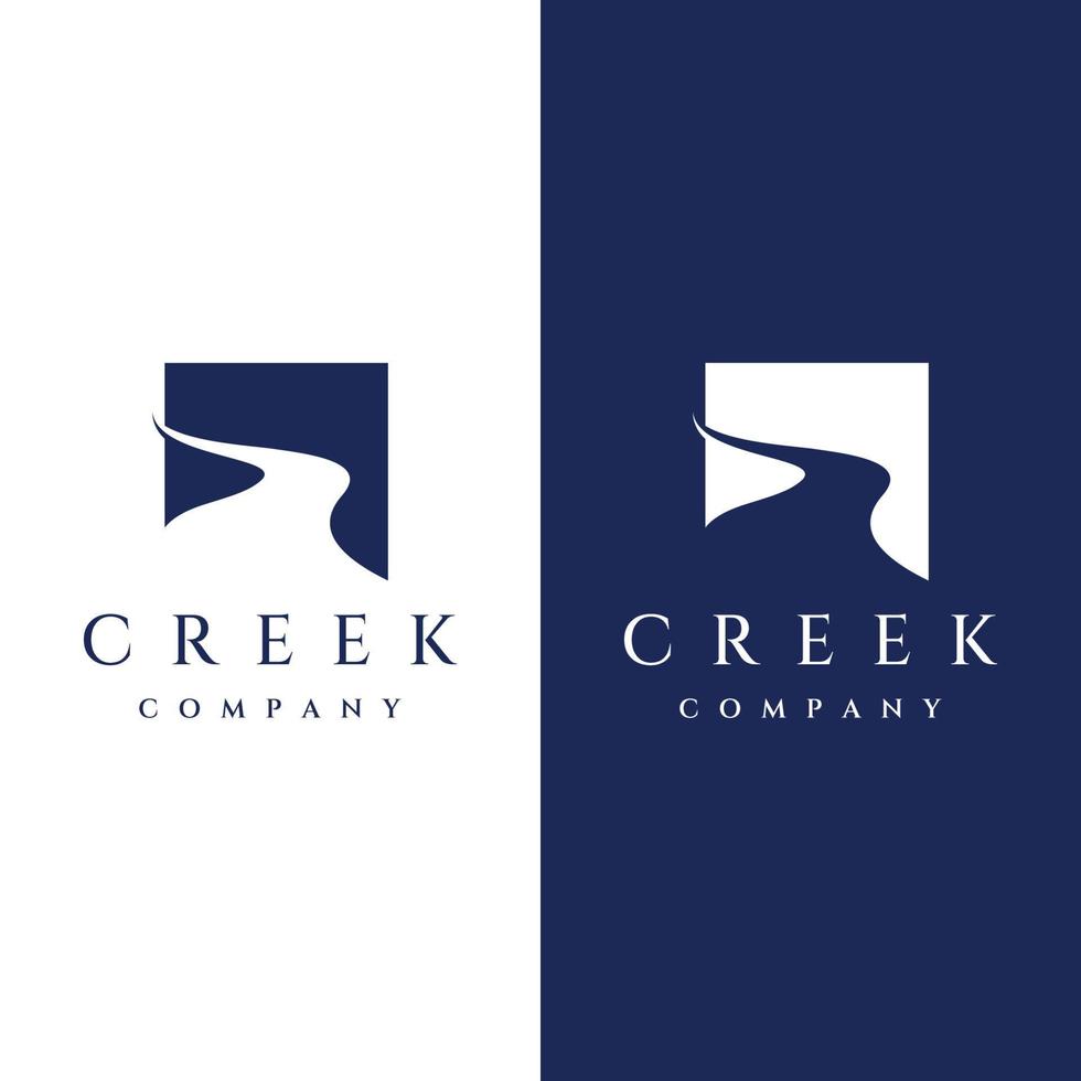 Logos of rivers, creeks, riverbanks and streams. River logo with combination of mountains and farmland with concept design vector illustration template.