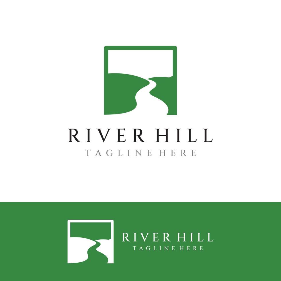 Logos of rivers, creeks, riverbanks and streams. River logo with combination of mountains and farmland with concept design vector illustration template.