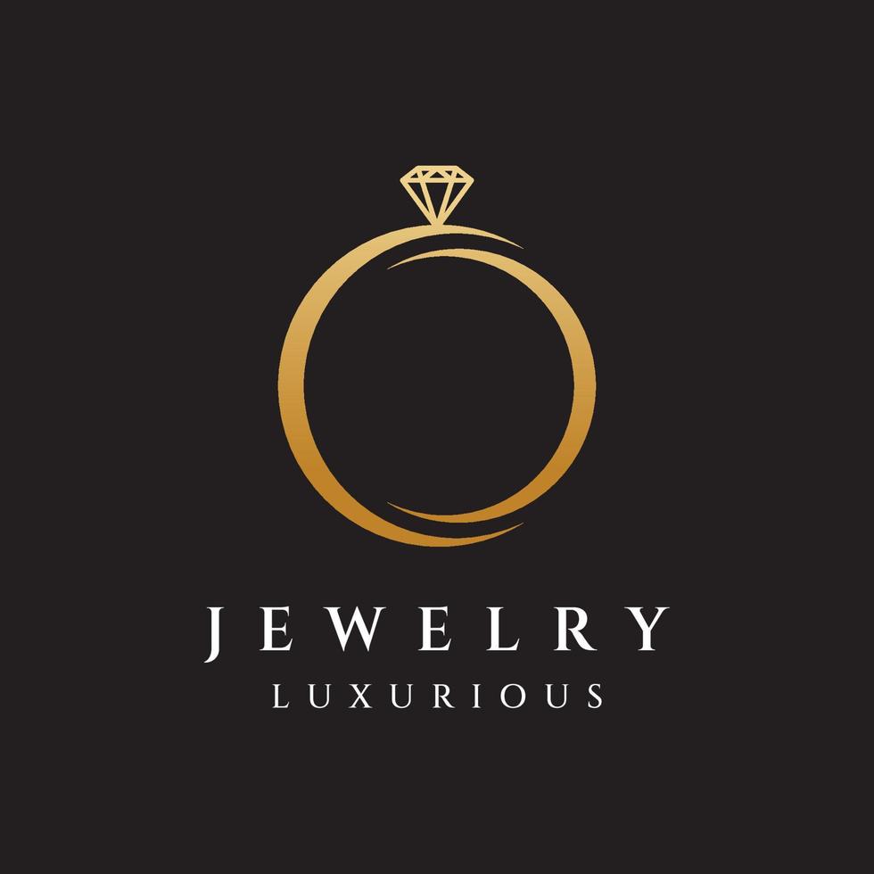 diseño de plantilla de logotipo abstracto de anillo de joyería con diamantes o gemas de lujo.aislado en fondo blanco y negro.el logotipo puede ser para marcas y signos de joyería. vector