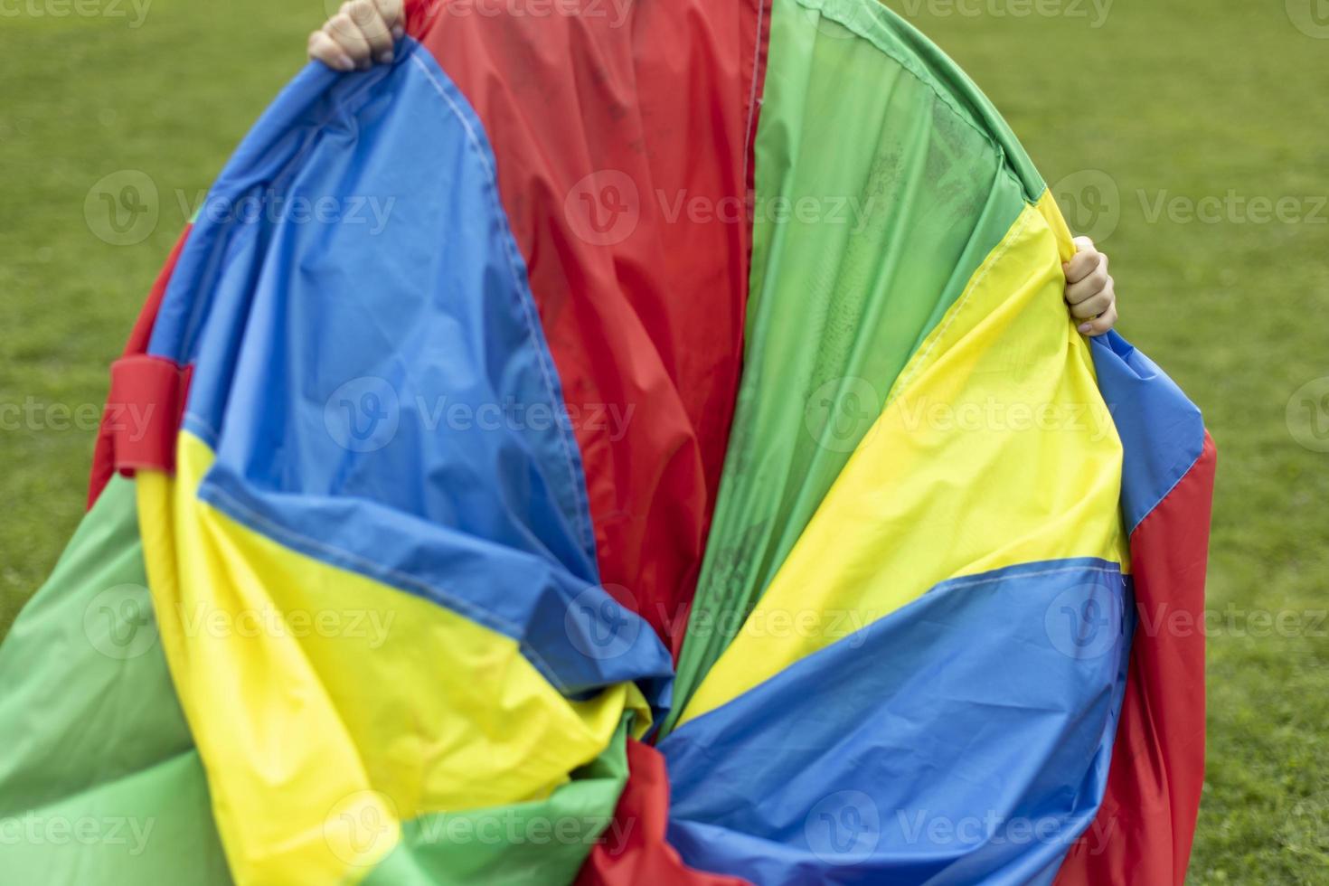 Colored fabric. Inventory for fun. Sports relay. Details of holiday. photo