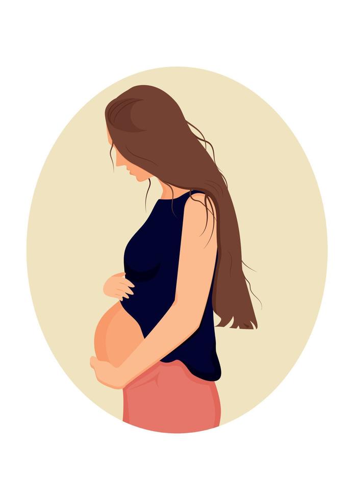 Pregnant woman holds her belly. Pregnant woman in a flat style Vector illustration