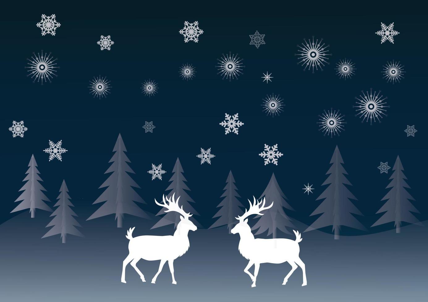 Winter landscape with two reindeer clipart. Vector Illustration
