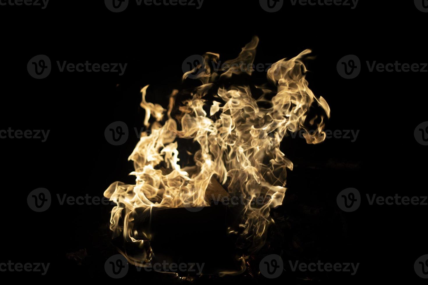 Flames in dark. Burning of dry wood. photo