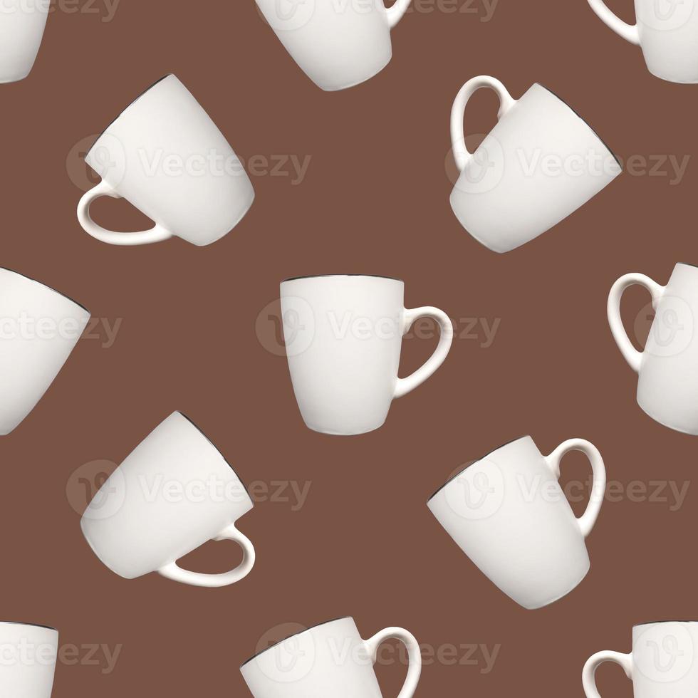 Repeat pattern of minimalist image of ceramic cup on the coffee background, simple coffee mug seamless ornament concept for gift paper, table setting and the like design photo