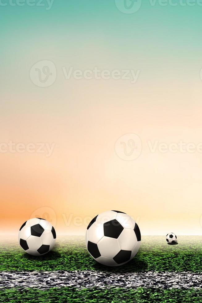 pelota de fútbol en césped de fondo claro para contenido o espacio de copia. concepto de fútbol fútbol campo de fútbol estadio hierba línea bola fondo textura foto